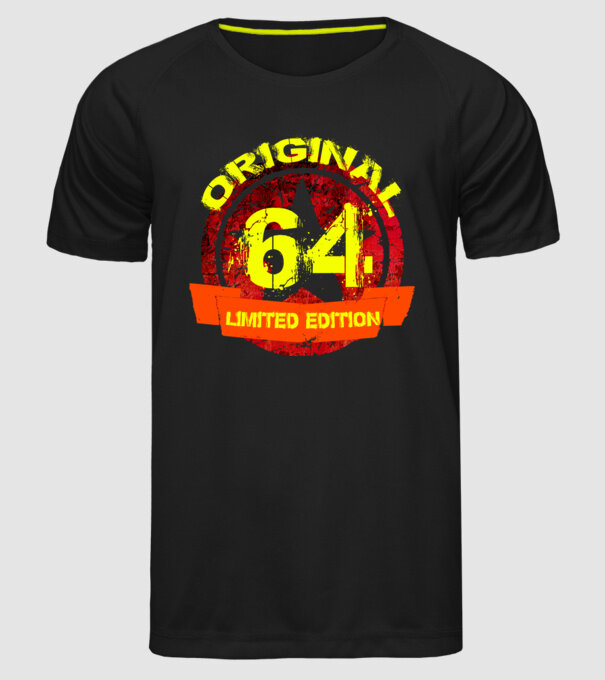 original limited edition 64 éves, születésnap minta fekete pólón