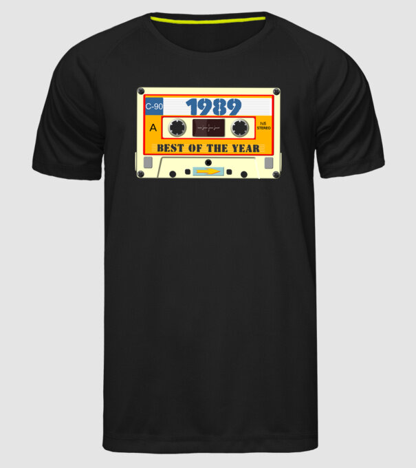 retro születésnapi audio kazetta, magnókazetta, best of the year 1989 minta fekete pólón