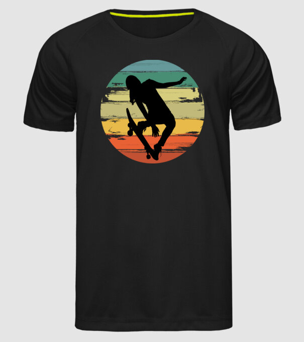 skateboard, gördeszka, extrém sport, deszkás trükk, lány, deszka minta fekete pólón