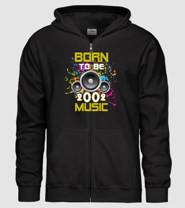 born to be music 2002-ben született, születésnapi póló minta fekete pólón