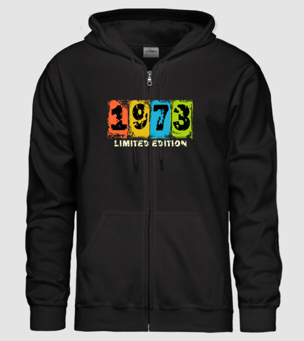 grunge évszám, limited edition felirattal, születésnapi dátum, 1973 minta fekete pólón