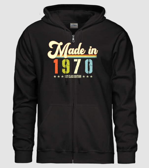 made in 1970, 1st class edition, születésnap, 1970-ben készült minta fekete pólón