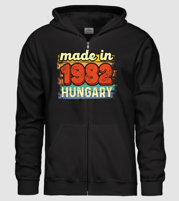 made in hungary felirat, retro évszám, grunge stílus, 1982 minta fekete pólón