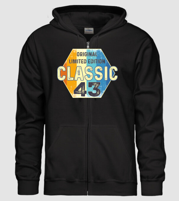 original classic limited edition embléma 43 éves születésnapra minta fekete pólón
