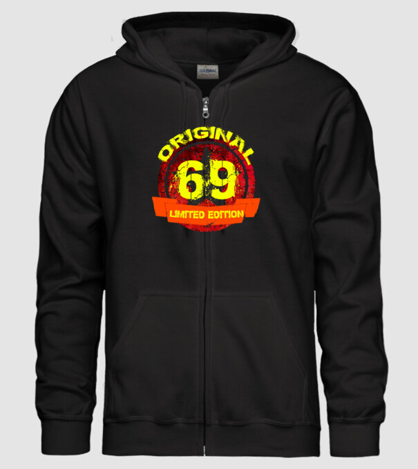 original limited edition 69 éves, születésnap minta fekete pólón