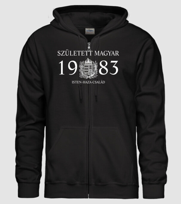 SZÜLETETT MAGYAR, ISTEN HAZA CSALÁD, SZÜLETETT 1983-BAN, MAGYAR CÍMER minta fekete pólón
