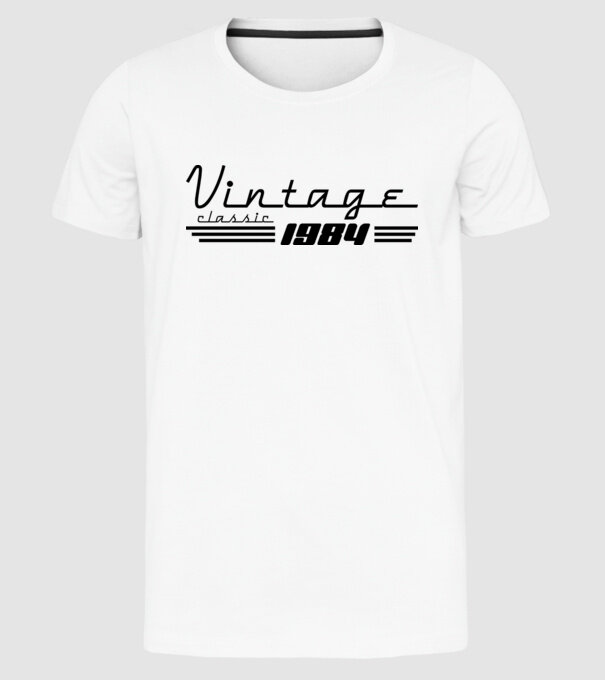 amerikai klasszikus stílusú vintage classic felirat évszámmal, retro hangulatú dátum, 1984 minta fehér pólón