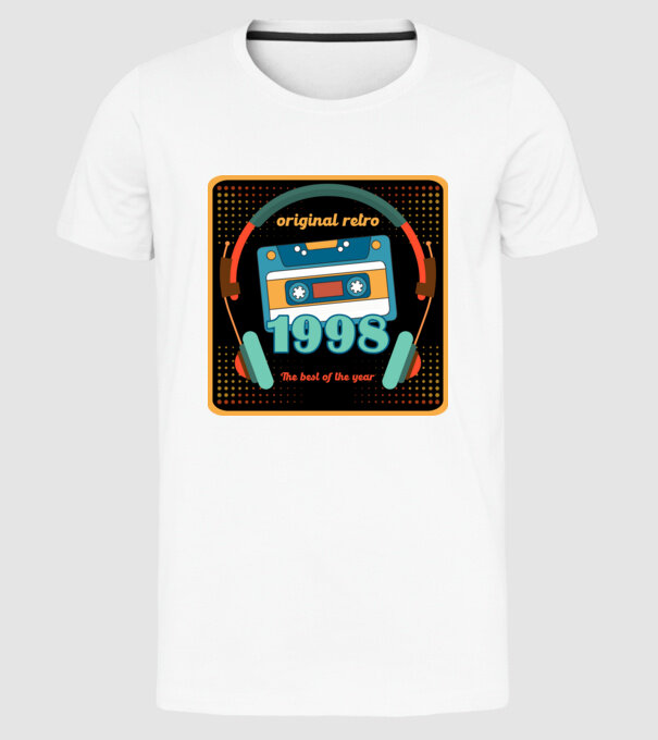 original retro audió kazetta, füles, régi magnókazetta évszámmal. 1998 minta fehér pólón