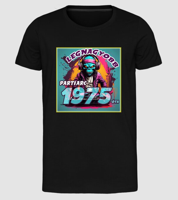 LEGNAGYOBB PARTIARC 1975 ÓTA minta fekete pólón