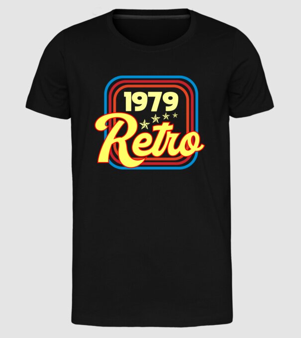 retro születésnapi felirat dátummal 1979 minta fekete pólón