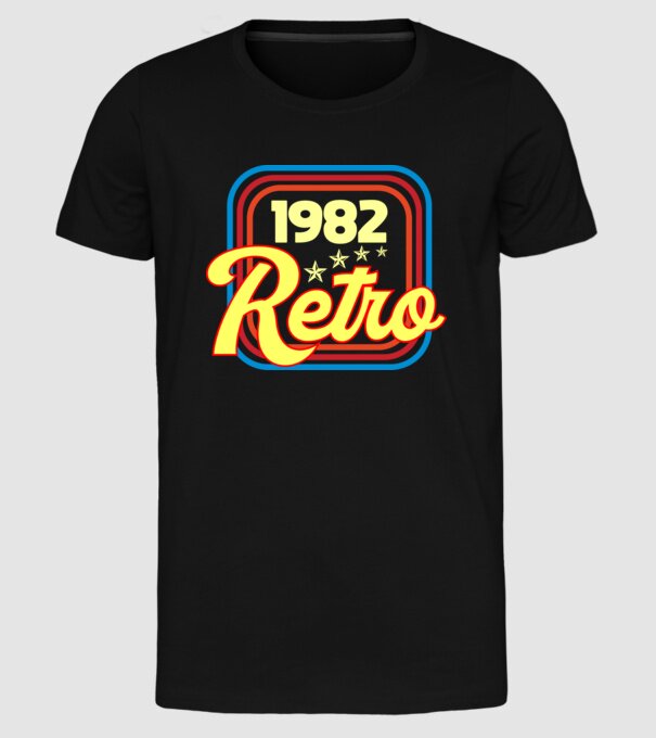 retro születésnapi felirat dátummal 1982 minta fekete pólón