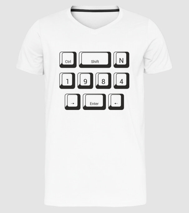 születésnapi dátum, évszám, számítógép billenytűzet, laptop, enter,1984 minta fehér pólón