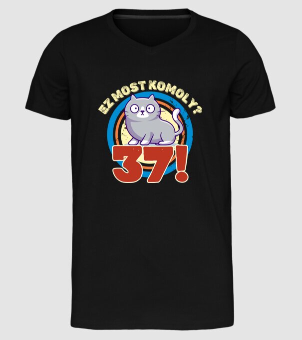 ez most komoly 37éves, csodálkozó macska minta fekete pólón