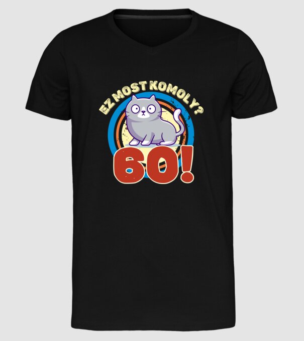 ez most komoly 60éves, csodálkozó macska minta fekete pólón