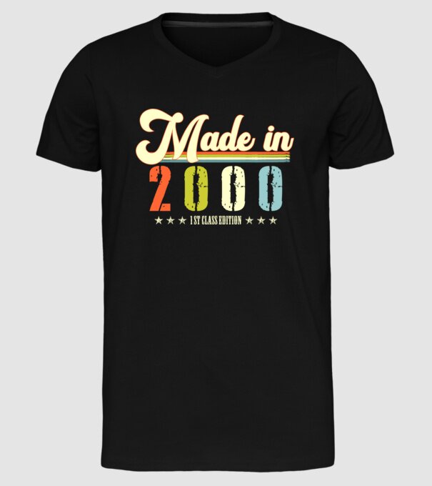 made in 2000, 1st class edition, születésnap, 2000-ben készült minta fekete pólón