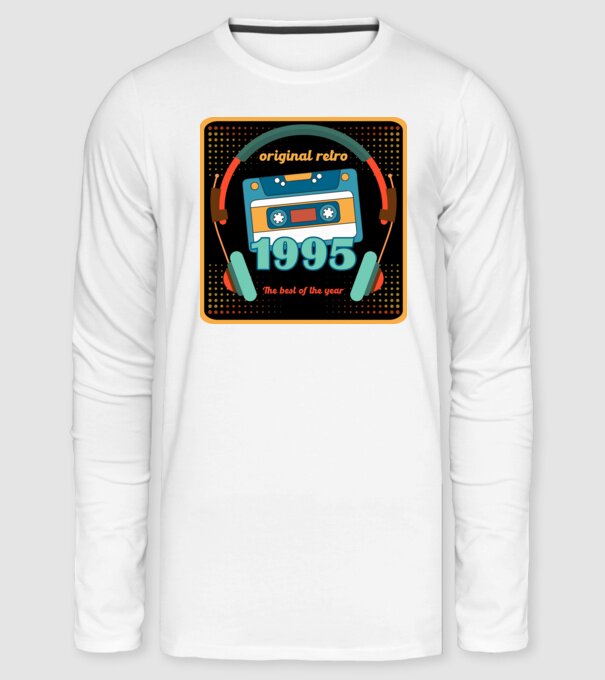 original retro audió kazetta, füles, régi magnókazetta évszámmal. 1995 minta fehér pólón