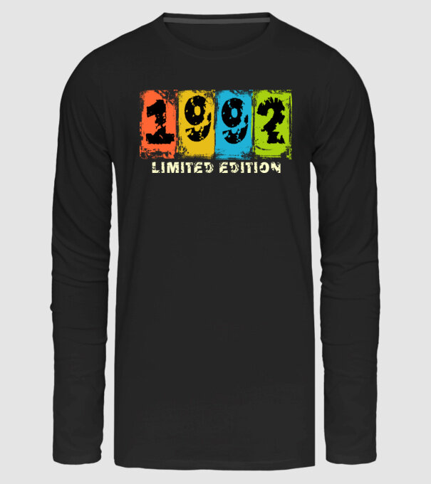 grunge évszám, limited edition felirattal, születésnapi dátum, 1992 minta fekete pólón