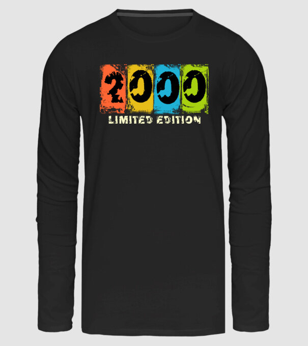 grunge évszám, limited edition felirattal, születésnapi dátum, 2000 minta fekete pólón