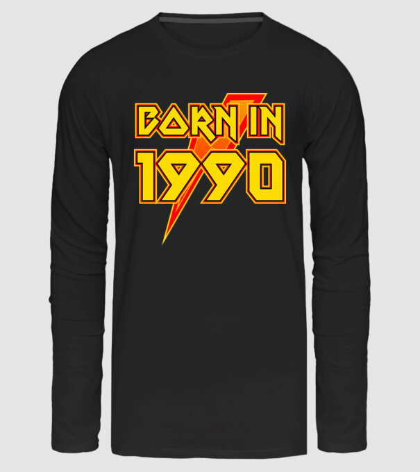 heavy metal, born in 1990, rock&roll, rocker, születésnapi évszám, dátum minta fekete pólón