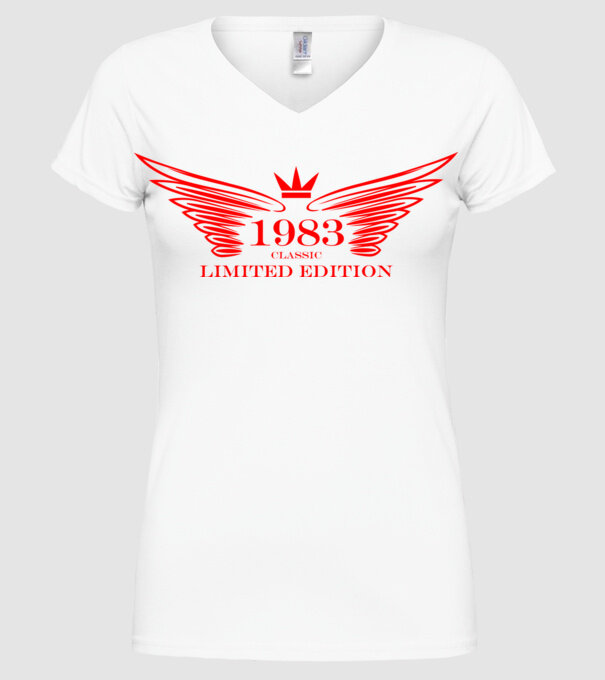 classic limited edition wing, szárnyas koronás születésnapi embléma 1983 minta fehér pólón