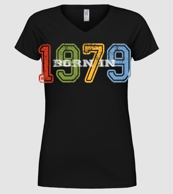born in 1979 születésnapi felirat minta fekete pólón