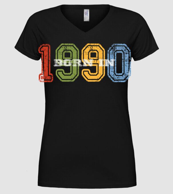 born in 1990 születésnapi felirat minta fekete pólón