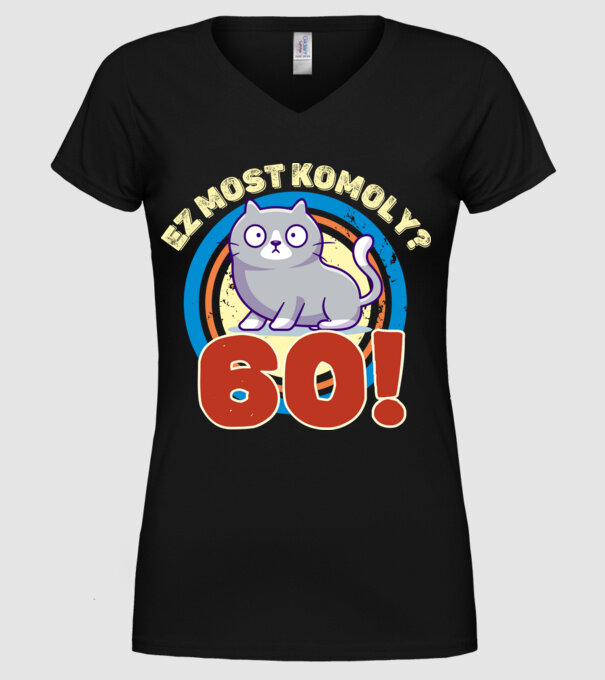 ez most komoly 60éves, csodálkozó macska minta fekete pólón