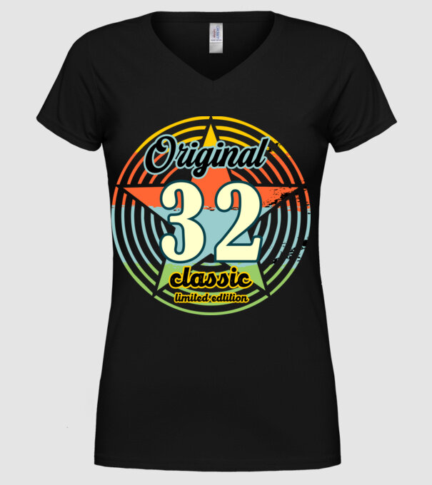 original classic, limited edition, születésnapi embléma, 32 éves minta fekete pólón