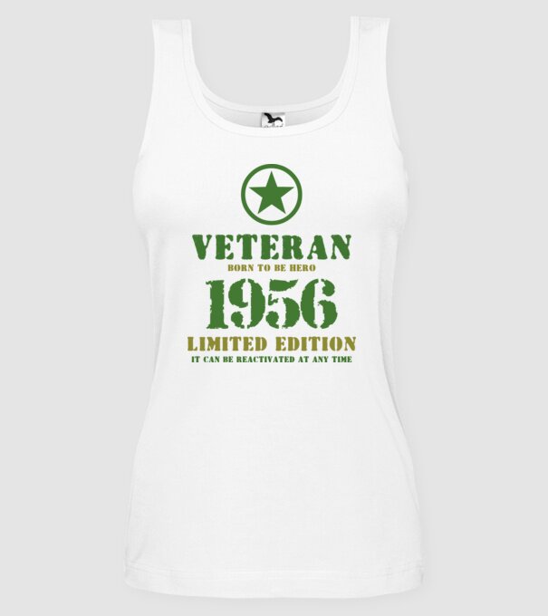 VETERAN, BORN TO BE HERO, SZÜLETÉSNAPI ÉVSZÁM FELIRATTAL 1956 minta fehér pólón