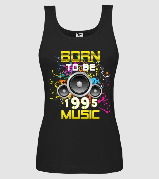 born to be music 1995-ben született, zenés születésnapi póló minta fekete pólón