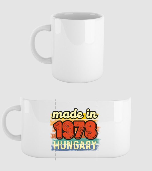 made in hungary felirat, retro évszám, grunge stílus, 1978 minta fehér pólón