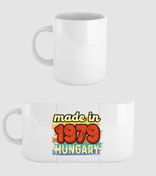 made in hungary felirat, retro évszám, grunge stílus, 1979 minta fehér pólón
