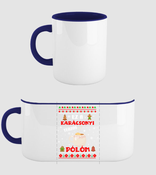 ez a karácsonyi teázós pólóm minta sötétkék pólón