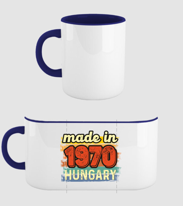 made in hungary felirat, retro évszám, grunge stílus, 1970 minta sötétkék pólón