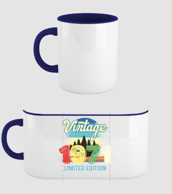 vintage évszám, limited edition, 1971-ben születetteknek minta sötétkék pólón