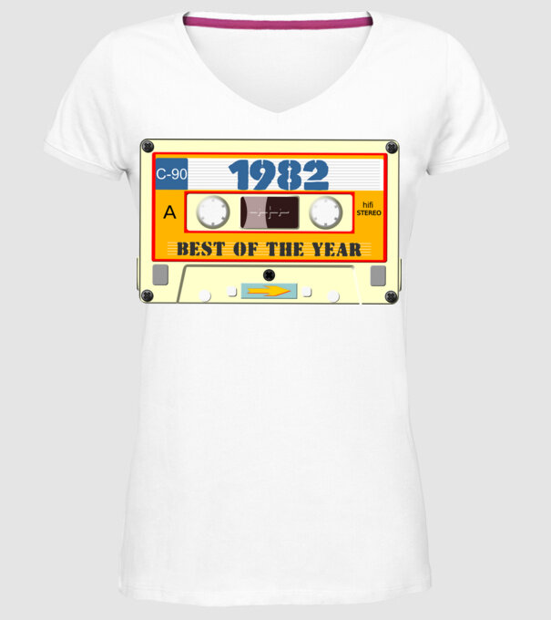 retro születésnapi audio kazetta, magnókazetta, best of the year 1982 minta fehér pólón
