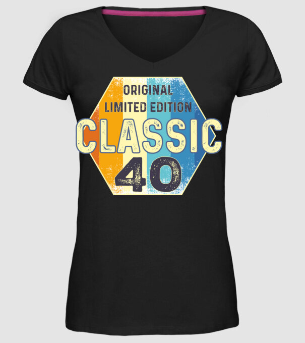original classic limited edition embléma 40 éves születésnapra minta fekete pólón