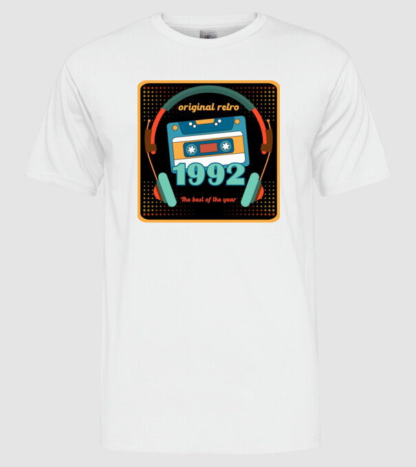 original retro audió kazetta, füles, régi magnókazetta évszámmal. 1992 minta fehér pólón