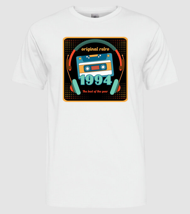 original retro audió kazetta, füles, régi magnókazetta évszámmal. 1994 minta fehér pólón