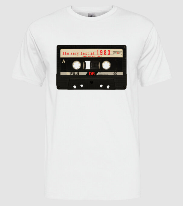 retro audio kazetta, best of the year, születésnapi magnókazetta, 1983 minta fehér pólón