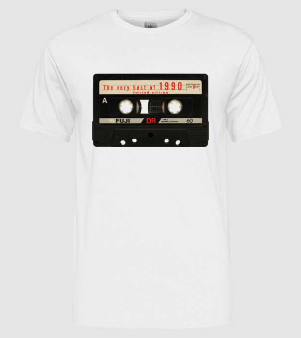 retro audio kazetta, best of the year, születésnapi magnókazetta, 1990 minta fehér pólón