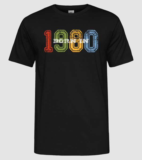 born in 1980 születésnapi felirat minta fekete pólón