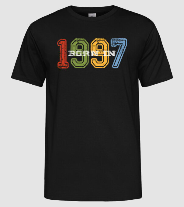 born in 1997 születésnapi felirat minta fekete pólón