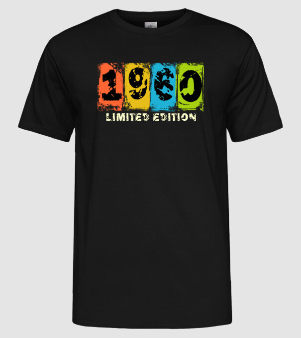 grunge évszám, limited edition felirattal, születésnapi dátum, 1960 minta fekete pólón