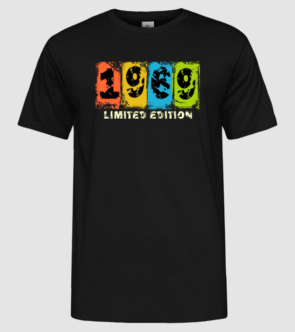 grunge évszám, limited edition felirattal, születésnapi dátum, 1969 minta fekete pólón