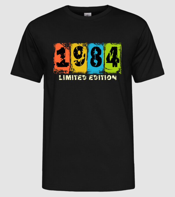 grunge évszám, limited edition felirattal, születésnapi dátum, 1984 minta fekete pólón