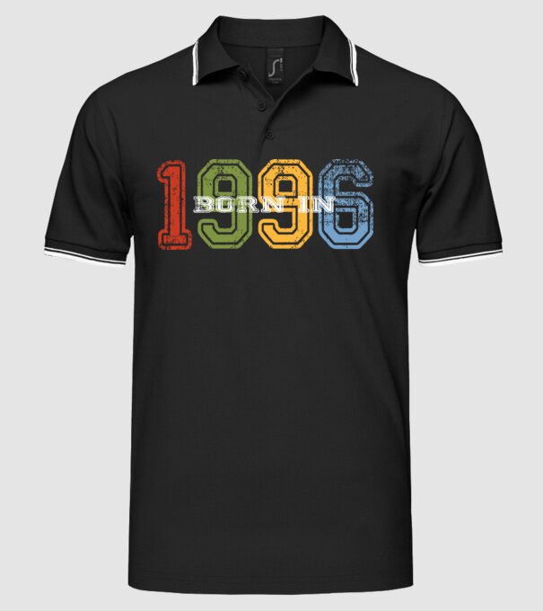 born in 1996 születésnapi felirat minta fekete pólón