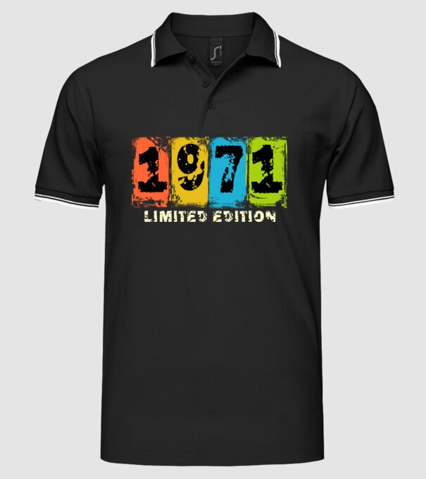 grunge évszám, limited edition felirattal, születésnapi dátum, 1971 minta fekete pólón
