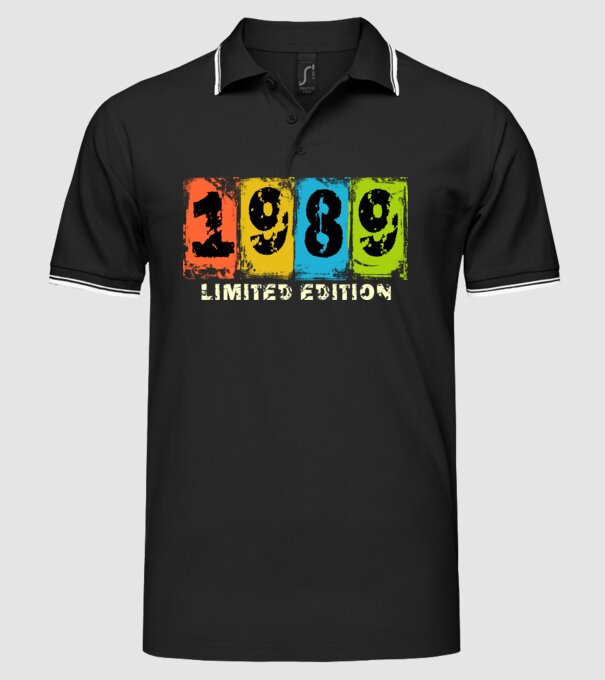 grunge évszám, limited edition felirattal, születésnapi dátum, 1989 minta fekete pólón