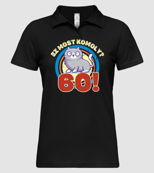 ez most komoly 60éves, csodálkozó macska minta fekete pólón